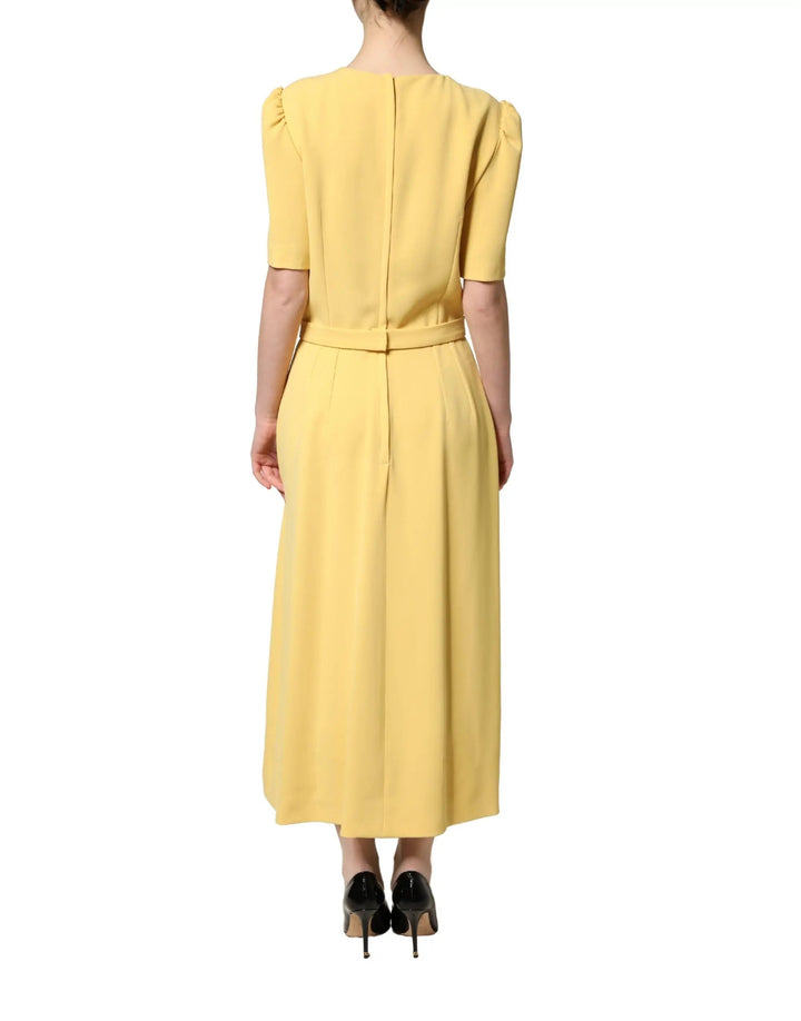 Dolce &amp; Gabbana Sample Sale | Dolce &amp; Gabbana Yellow Short-Sleeved Crew Neck Midi Dress - | Designer outlet