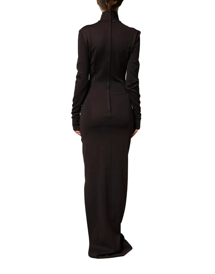 Dolce &amp; Gabbana Sample Sale | Dolce &amp; Gabbana Brown Turtleneck Jersey Long Maxi Dress - | Designer outlet