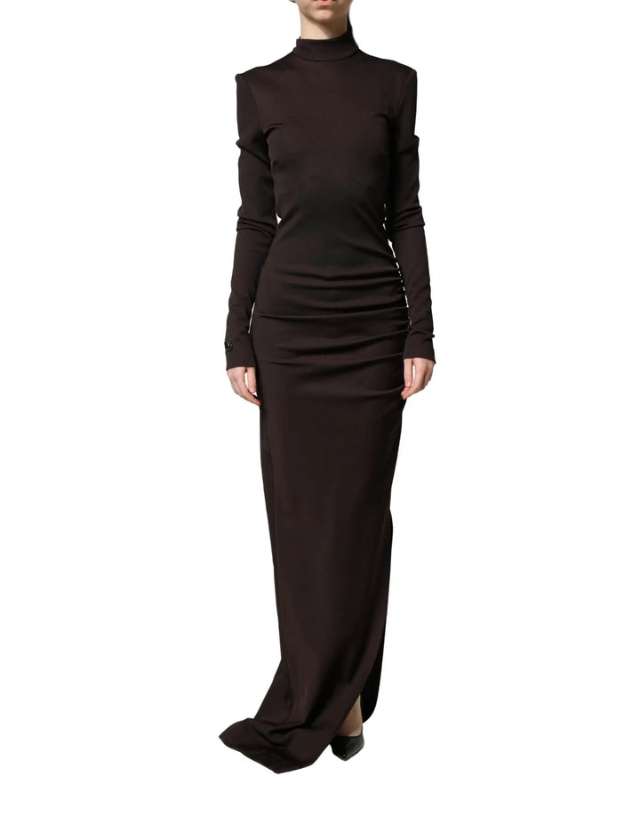 Dolce &amp; Gabbana Sample Sale | Dolce &amp; Gabbana Brown Turtleneck Jersey Long Maxi Dress - | Designer outlet