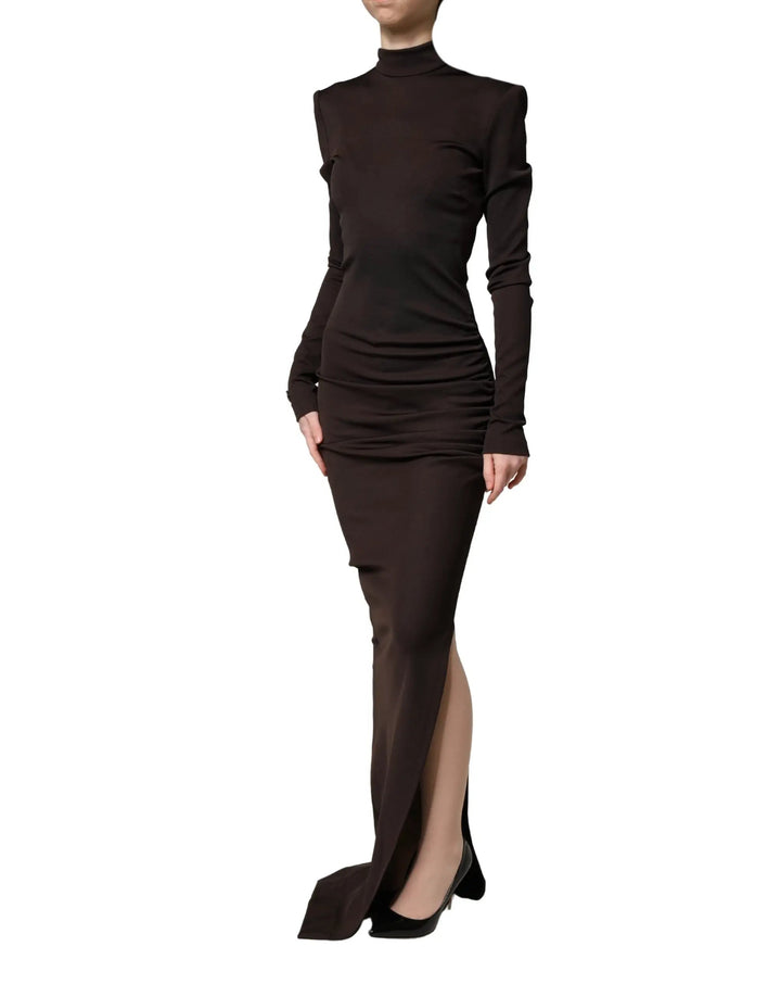 Dolce &amp; Gabbana Sample Sale | Dolce &amp; Gabbana Brown Turtleneck Jersey Long Maxi Dress - | Designer outlet