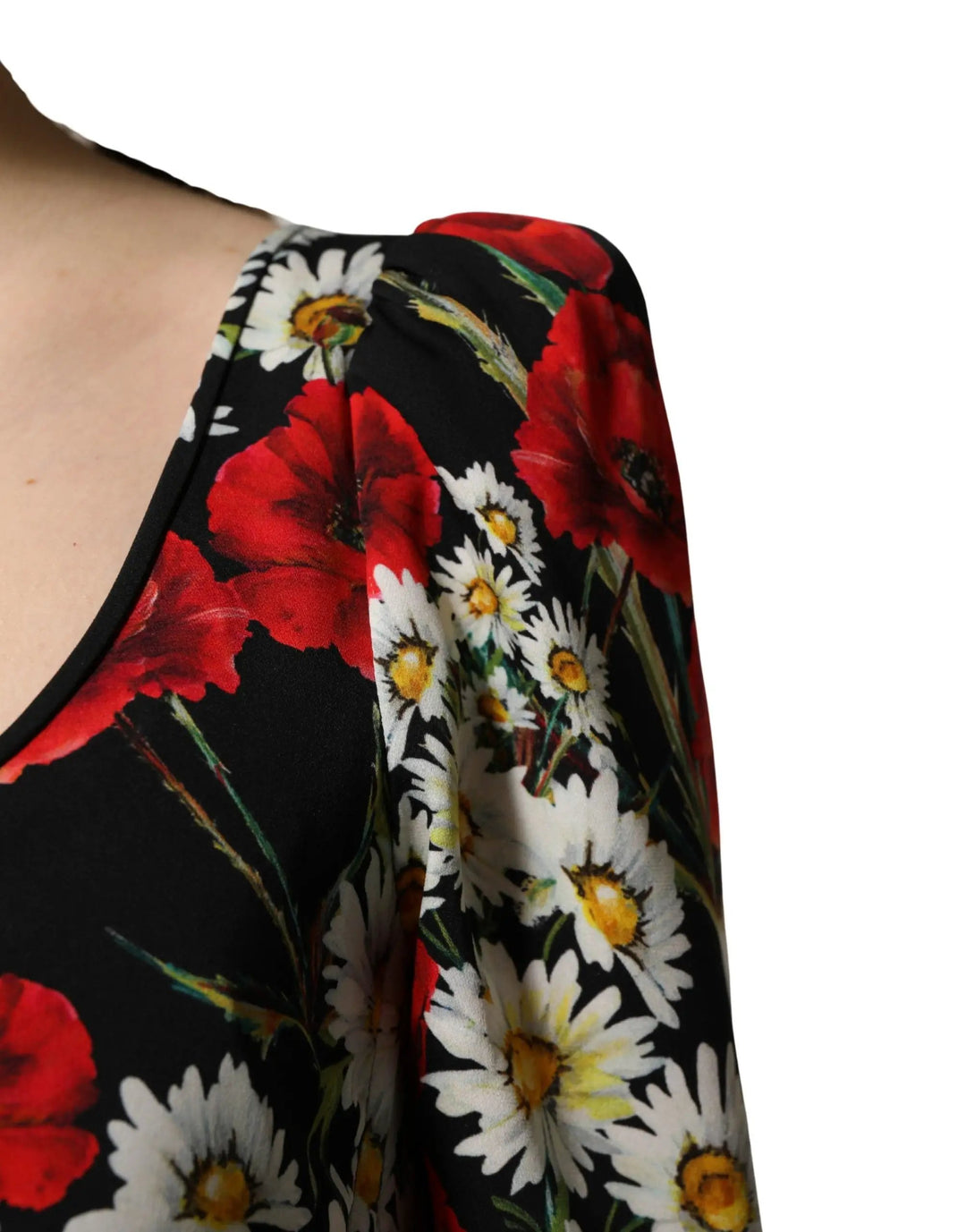 Dolce &amp; Gabbana Sample Sale | Dolce &amp; Gabbana Black Floral Silk Long Sleeves Gown Dress - | Designer outlet