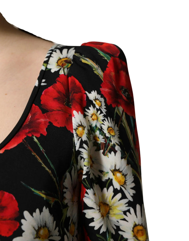 Dolce &amp; Gabbana Sample Sale | Dolce &amp; Gabbana Black Floral Silk Long Sleeves Gown Dress - | Designer outlet