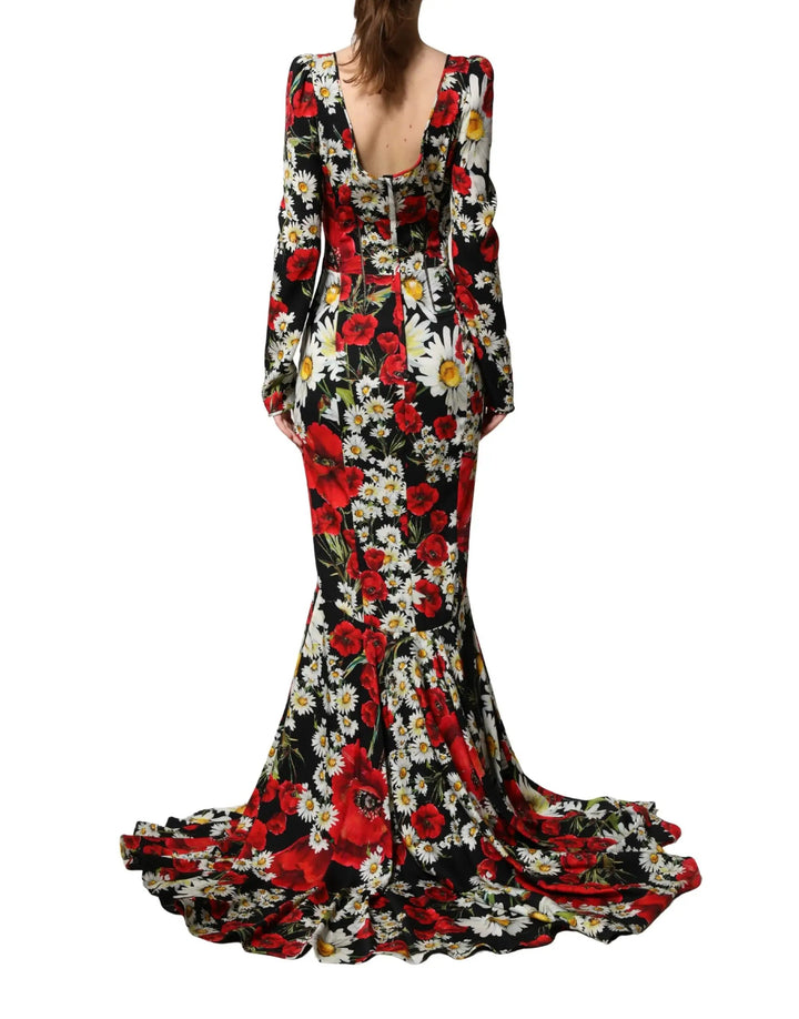 Dolce &amp; Gabbana Sample Sale | Dolce &amp; Gabbana Black Floral Silk Long Sleeves Gown Dress - | Designer outlet