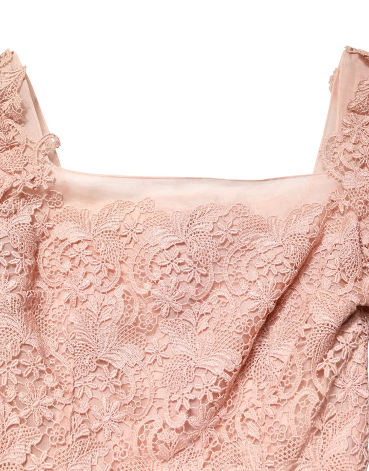 Dolce &amp; Gabbana Sample Sale | Dolce &amp; Gabbana Pink Lace Long-Sleeved Evening Gown Dress - | Designer outlet
