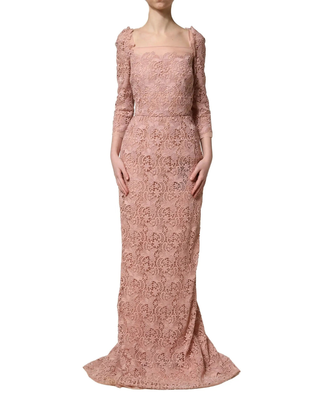 Dolce & Gabbana Pink Lace Long-Sleeved Evening Gown Dress – Ask Me Wear