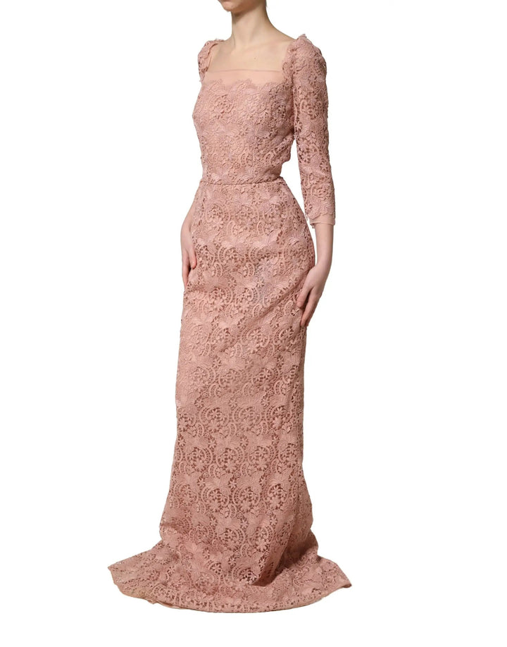 Dolce &amp; Gabbana Sample Sale | Dolce &amp; Gabbana Pink Lace Long-Sleeved Evening Gown Dress - | Designer outlet