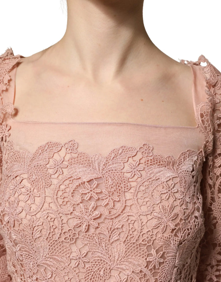 Dolce &amp; Gabbana Sample Sale | Dolce &amp; Gabbana Pink Lace Long-Sleeved Evening Gown Dress - | Designer outlet