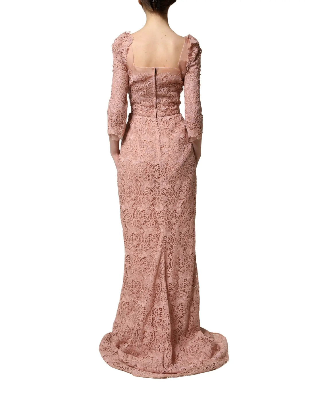 Dolce &amp; Gabbana Sample Sale | Dolce &amp; Gabbana Pink Lace Long-Sleeved Evening Gown Dress - | Designer outlet