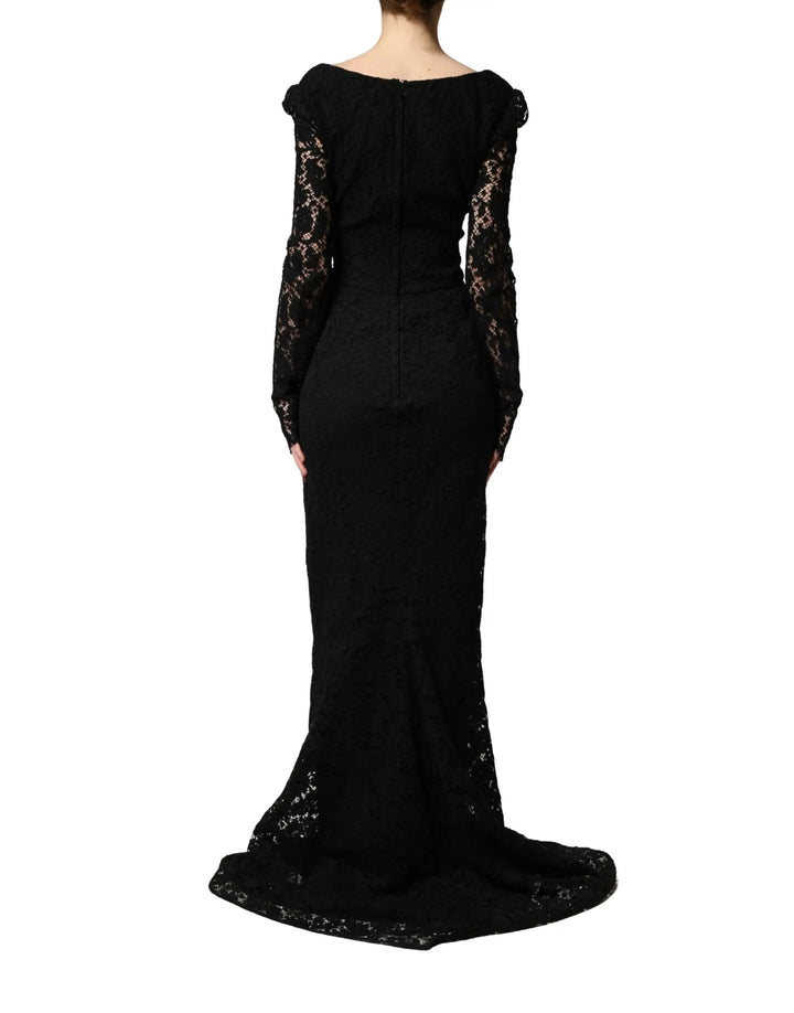 Dolce &amp; Gabbana Sample Sale | Dolce &amp; Gabbana Black Lace Square Neck LongSleeve Maxi Dress - | Designer outlet