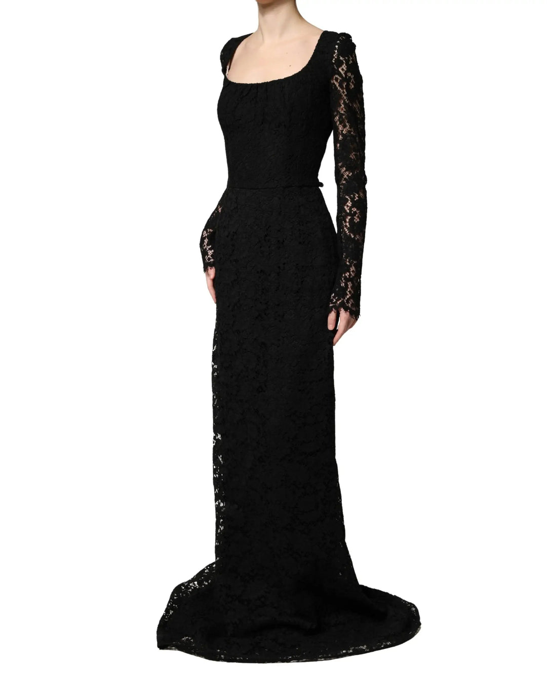 Dolce &amp; Gabbana Sample Sale | Dolce &amp; Gabbana Black Lace Square Neck LongSleeve Maxi Dress - | Designer outlet