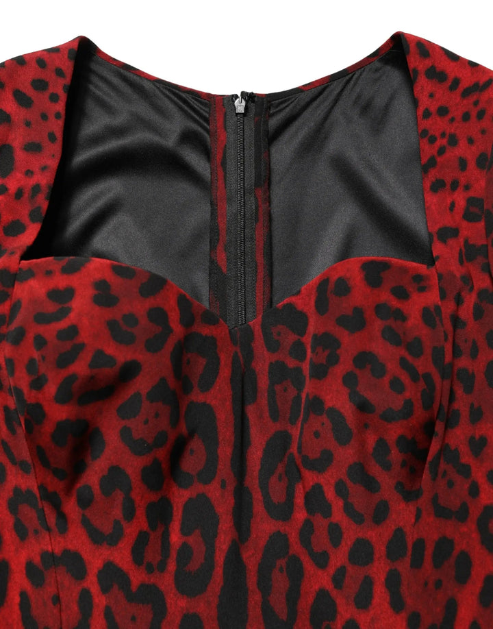 Dolce &amp; Gabbana Sample Sale | Dolce &amp; Gabbana Red Leopard Print Sheath Long Sleeve Dress - | Designer outlet