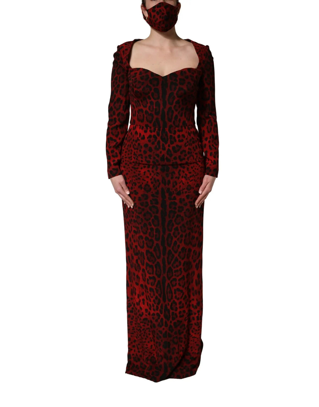 Dolce &amp; Gabbana Sample Sale | Dolce &amp; Gabbana Red Leopard Print Sheath Long Sleeve Dress - | Designer outlet