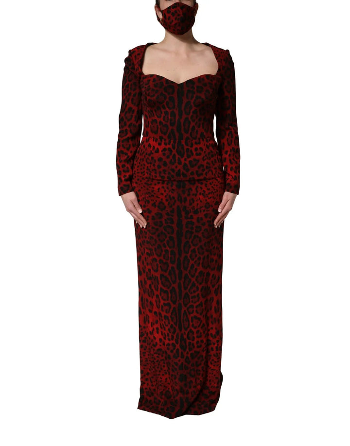 Dolce &amp; Gabbana Sample Sale | Dolce &amp; Gabbana Red Leopard Print Sheath Long Sleeve Dress - | Designer outlet
