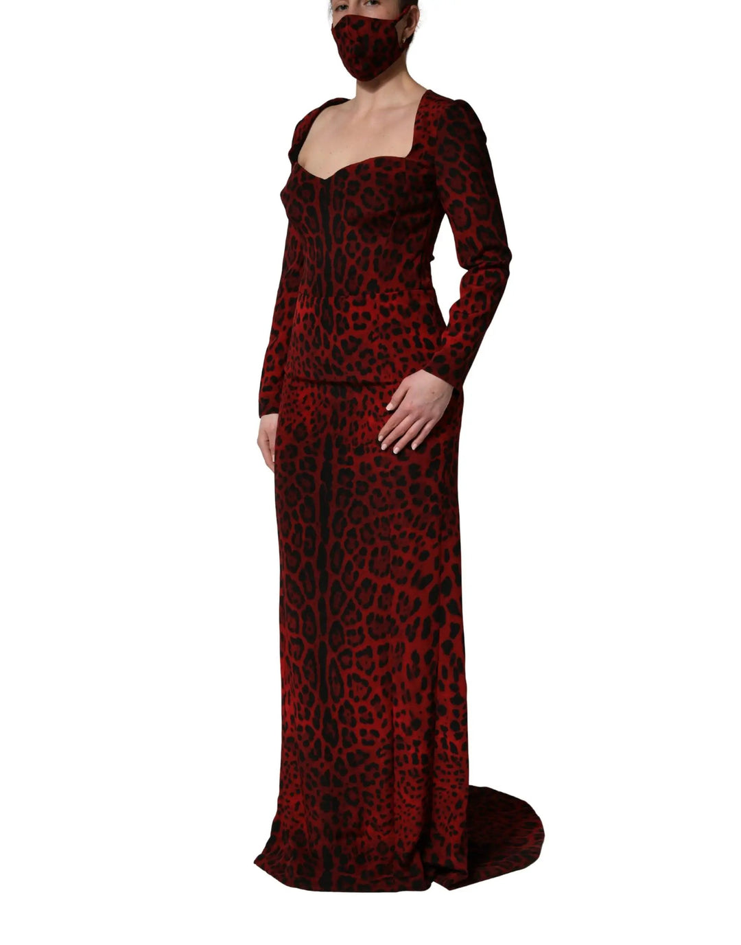 Dolce &amp; Gabbana Sample Sale | Dolce &amp; Gabbana Red Leopard Print Sheath Long Sleeve Dress - | Designer outlet