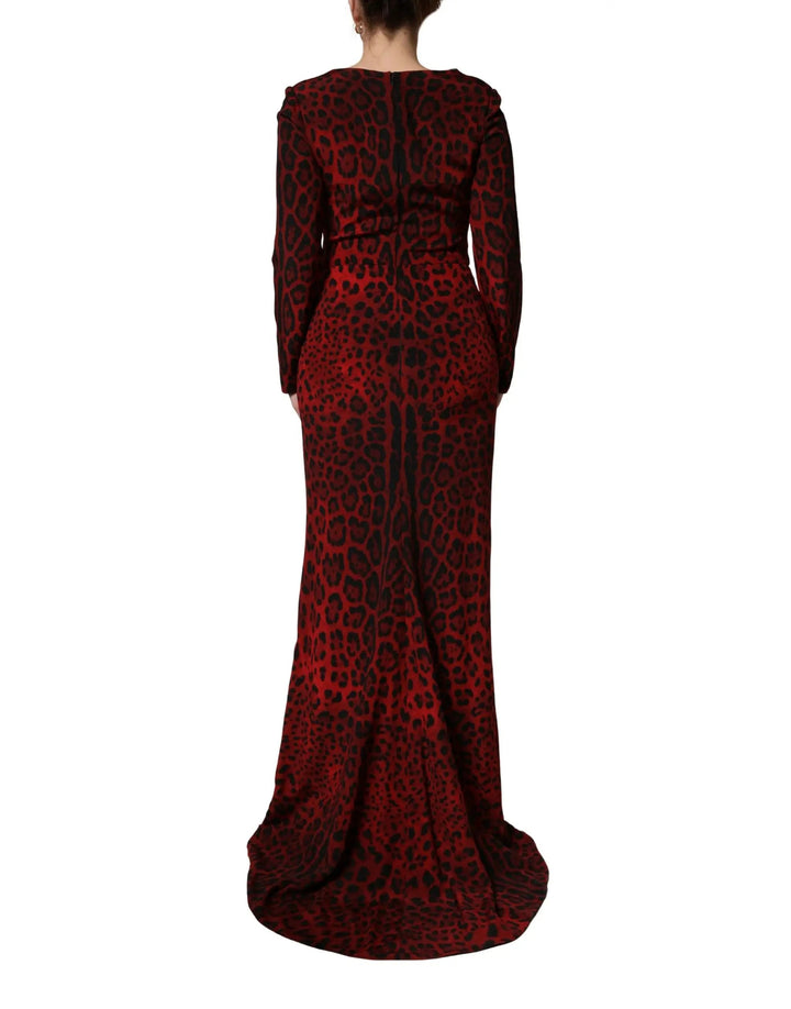 Dolce &amp; Gabbana Sample Sale | Dolce &amp; Gabbana Red Leopard Print Sheath Long Sleeve Dress - | Designer outlet