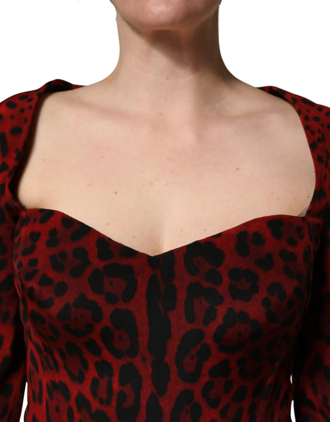 Dolce &amp; Gabbana Sample Sale | Dolce &amp; Gabbana Red Leopard Print Sheath Long Sleeve Dress - | Designer outlet