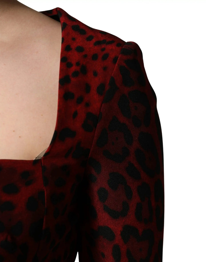 Dolce &amp; Gabbana Sample Sale | Dolce &amp; Gabbana Red Leopard Print Sheath Long Sleeve Dress - | Designer outlet