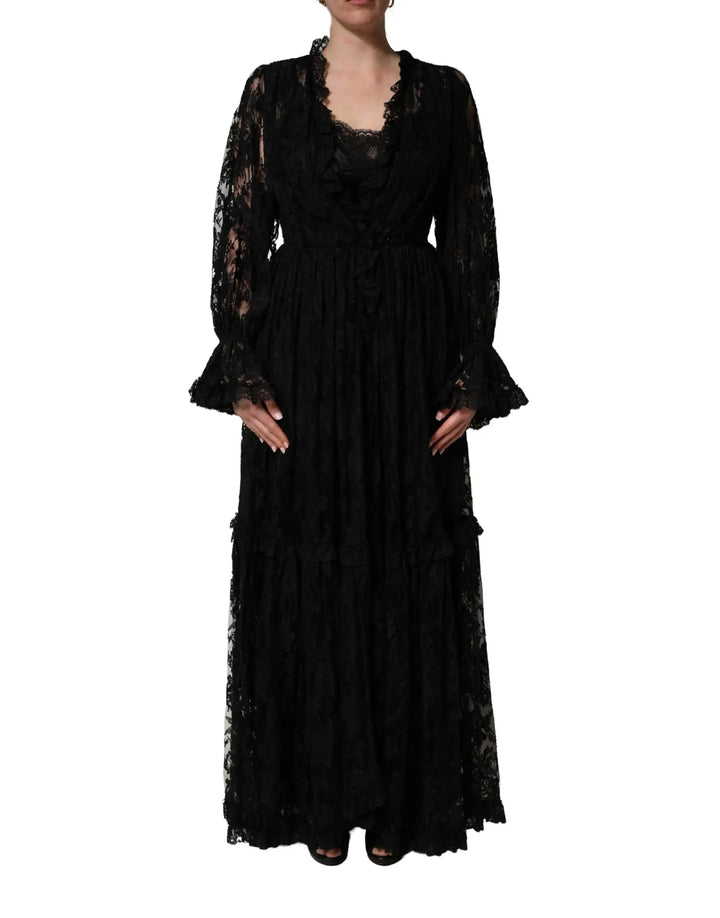 Dolce &amp; Gabbana Sample Sale | Dolce &amp; Gabbana Black Lace A-line Long Evening Gown Dress - | Designer outlet