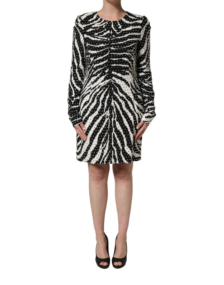Dolce &amp; Gabbana Sample Sale | Dolce &amp; Gabbana Black White Zebra Rhinestones Mini Dress - | Designer outlet