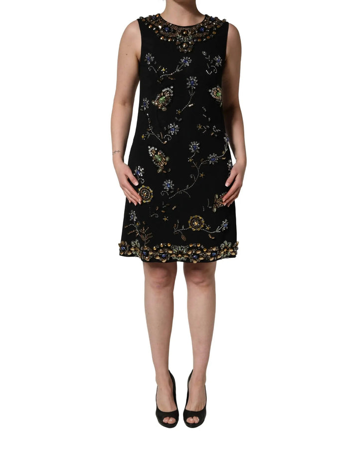 Dolce &amp; Gabbana Sample Sale | Dolce &amp; Gabbana Black Sleeveless Floral Bead Embellishments Dress - | Designer outlet