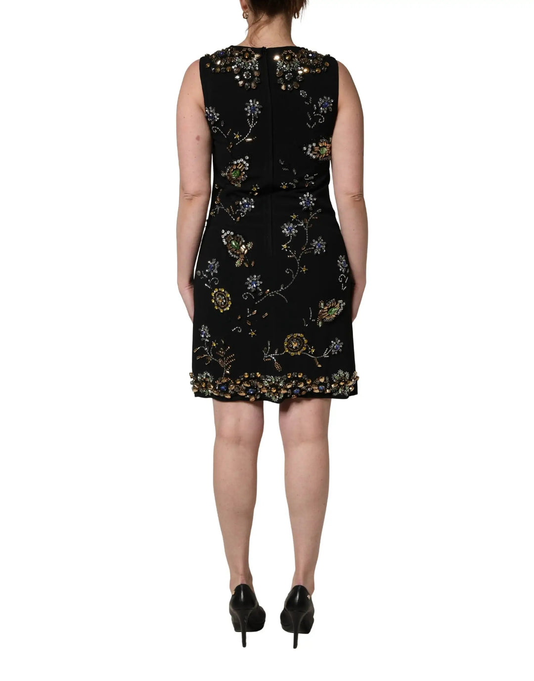 Dolce &amp; Gabbana Sample Sale | Dolce &amp; Gabbana Black Sleeveless Floral Bead Embellishments Dress - | Designer outlet
