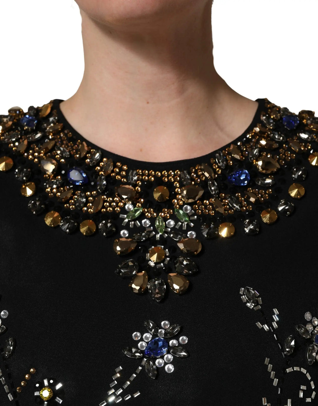 Dolce &amp; Gabbana Sample Sale | Dolce &amp; Gabbana Black Sleeveless Floral Bead Embellishments Dress - | Designer outlet