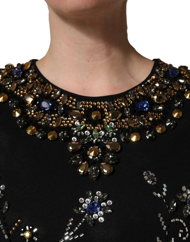 Dolce &amp; Gabbana Sample Sale | Dolce &amp; Gabbana Black Sleeveless Floral Bead Embellishments Dress - | Designer outlet