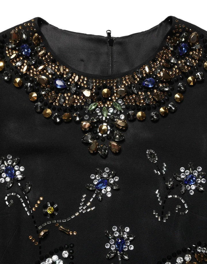 Dolce &amp; Gabbana Sample Sale | Dolce &amp; Gabbana Black Sleeveless Floral Bead Embellishments Dress - | Designer outlet