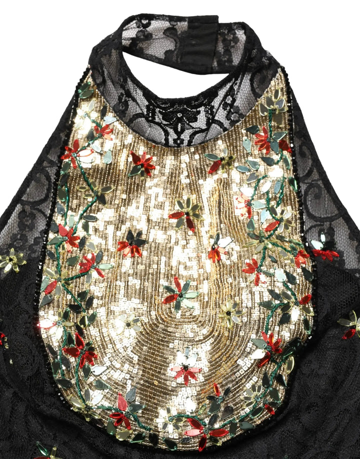Dolce &amp; Gabbana Sample Sale | Dolce &amp; Gabbana Black Sequin Embellished Sheath Mini Dress - | Designer outlet