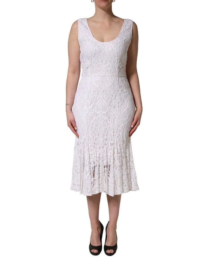 Dolce &amp; Gabbana Sample Sale | Dolce &amp; Gabbana White Floral Lace Sleeveless Midi Dress - | Designer outlet