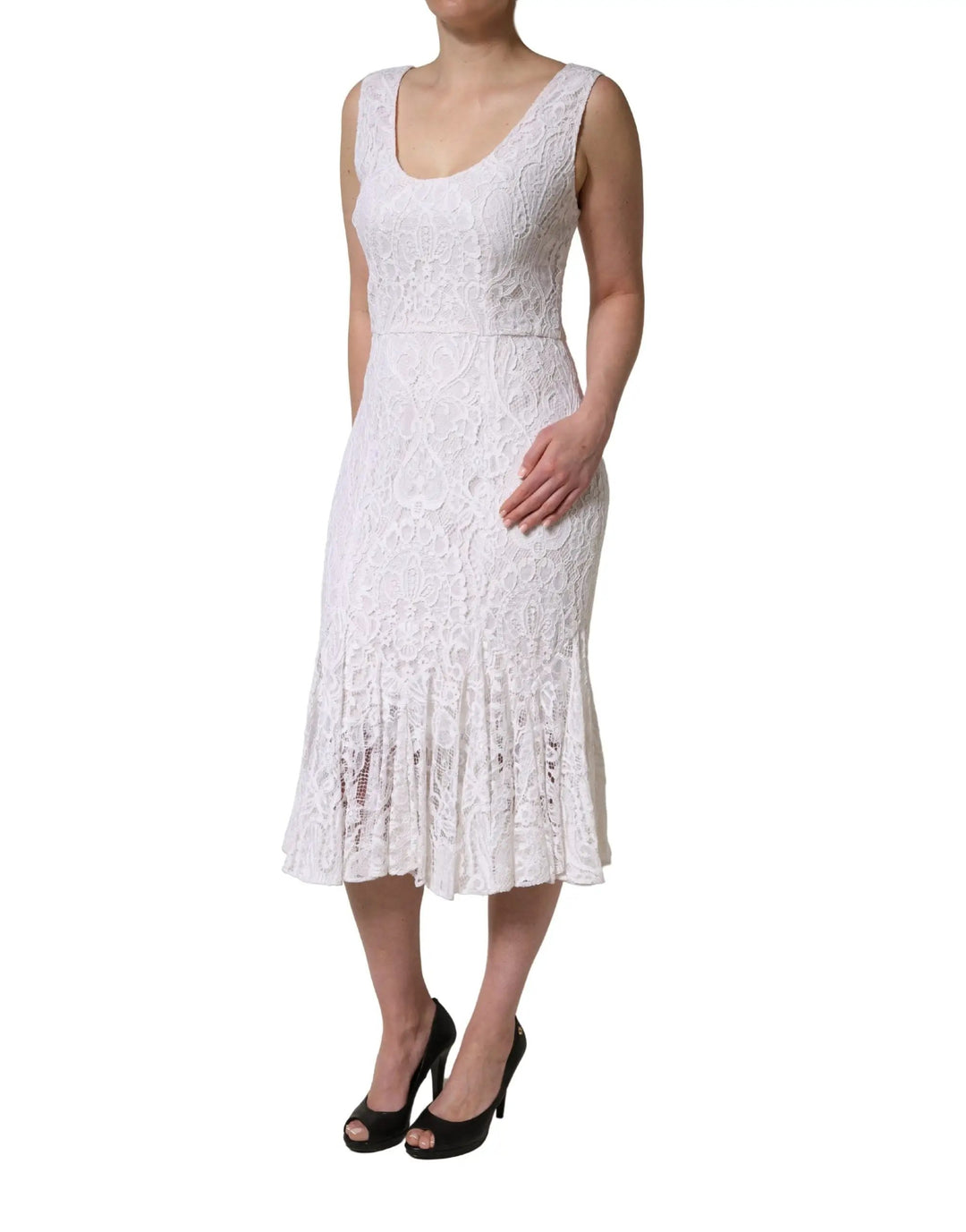 Dolce &amp; Gabbana Sample Sale | Dolce &amp; Gabbana White Floral Lace Sleeveless Midi Dress - | Designer outlet