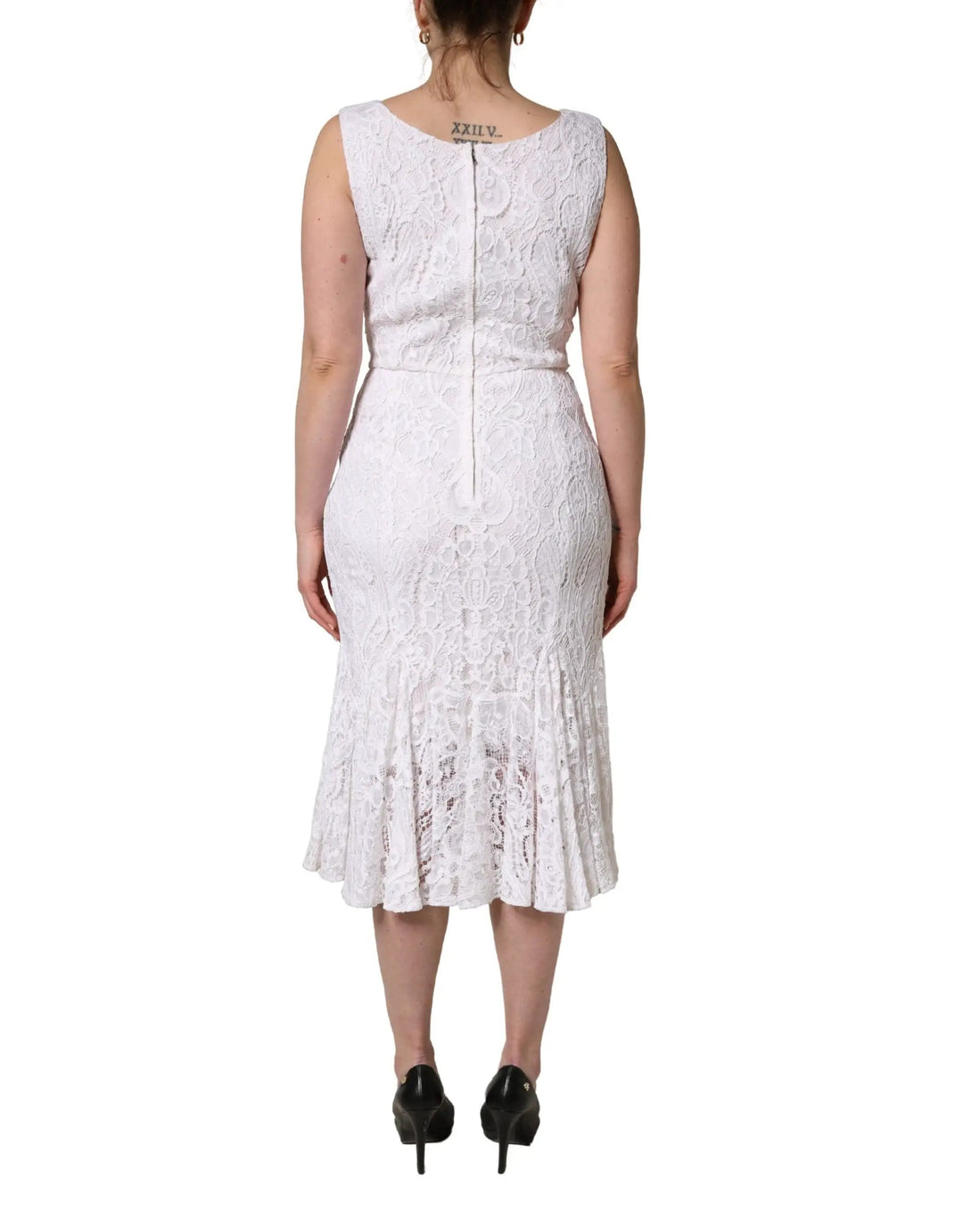Dolce &amp; Gabbana Sample Sale | Dolce &amp; Gabbana White Floral Lace Sleeveless Midi Dress - | Designer outlet