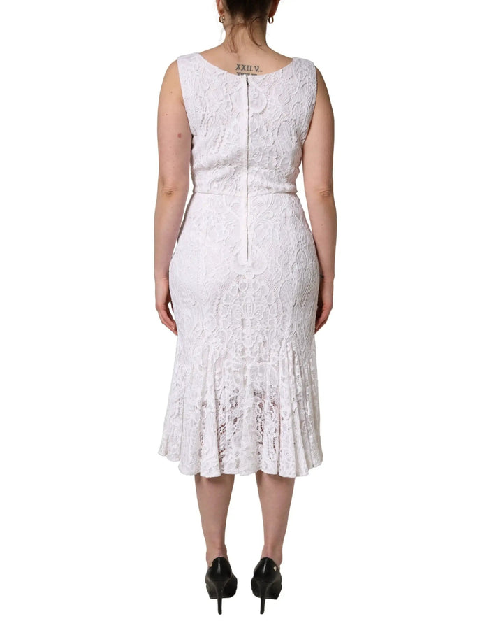 Dolce &amp; Gabbana Sample Sale | Dolce &amp; Gabbana White Floral Lace Sleeveless Midi Dress - | Designer outlet