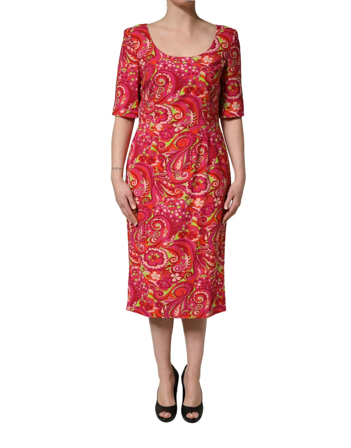 Dolce &amp; Gabbana Sample Sale | Dolce &amp; Gabbana Red Paisley Floral Print Sheath Midi Dress - | Designer outlet