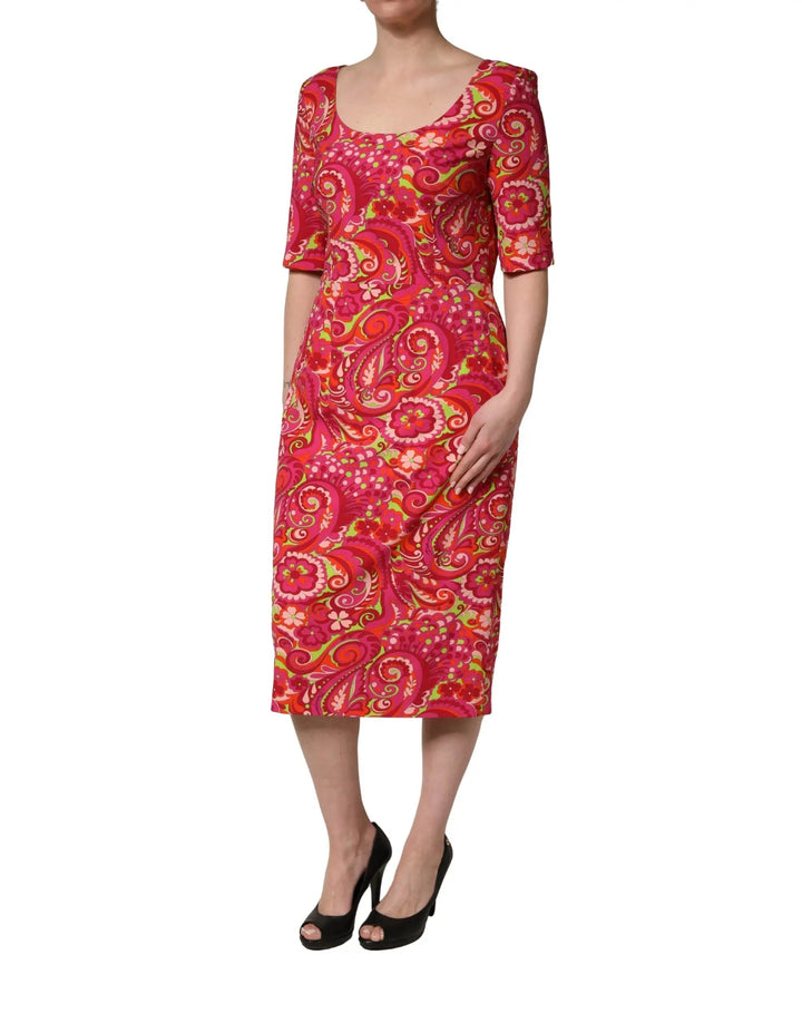 Dolce &amp; Gabbana Sample Sale | Dolce &amp; Gabbana Red Paisley Floral Print Sheath Midi Dress - | Designer outlet