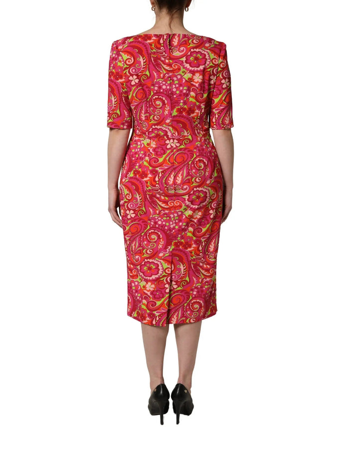 Dolce &amp; Gabbana Sample Sale | Dolce &amp; Gabbana Red Paisley Floral Print Sheath Midi Dress - | Designer outlet