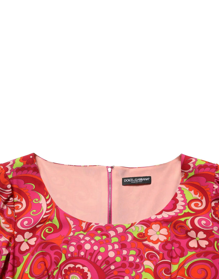 Dolce &amp; Gabbana Sample Sale | Dolce &amp; Gabbana Red Paisley Floral Print Sheath Midi Dress - | Designer outlet