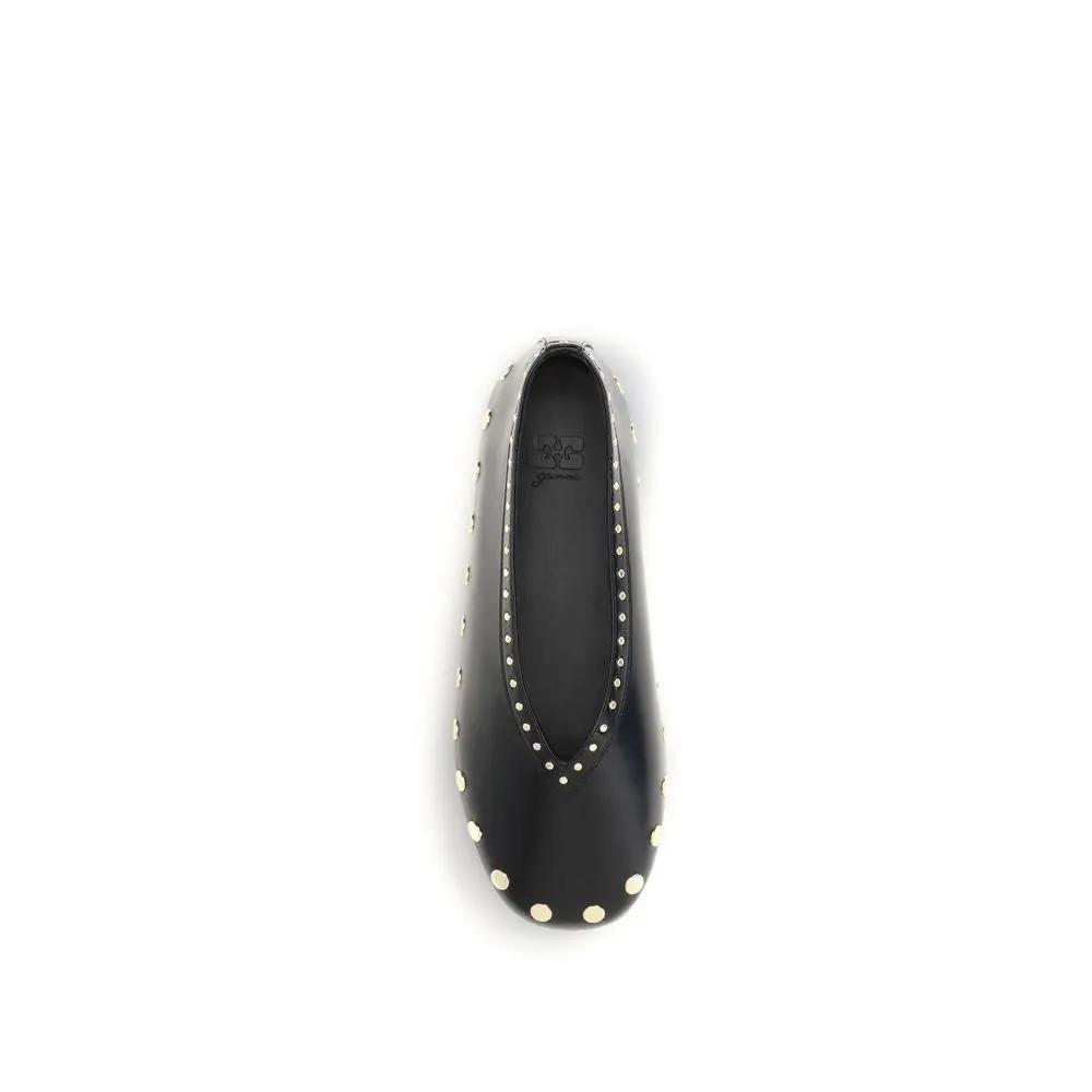 Ganni Sample Sale | Ganni Black Polyurethane Ballet Flats - | Designer outlet