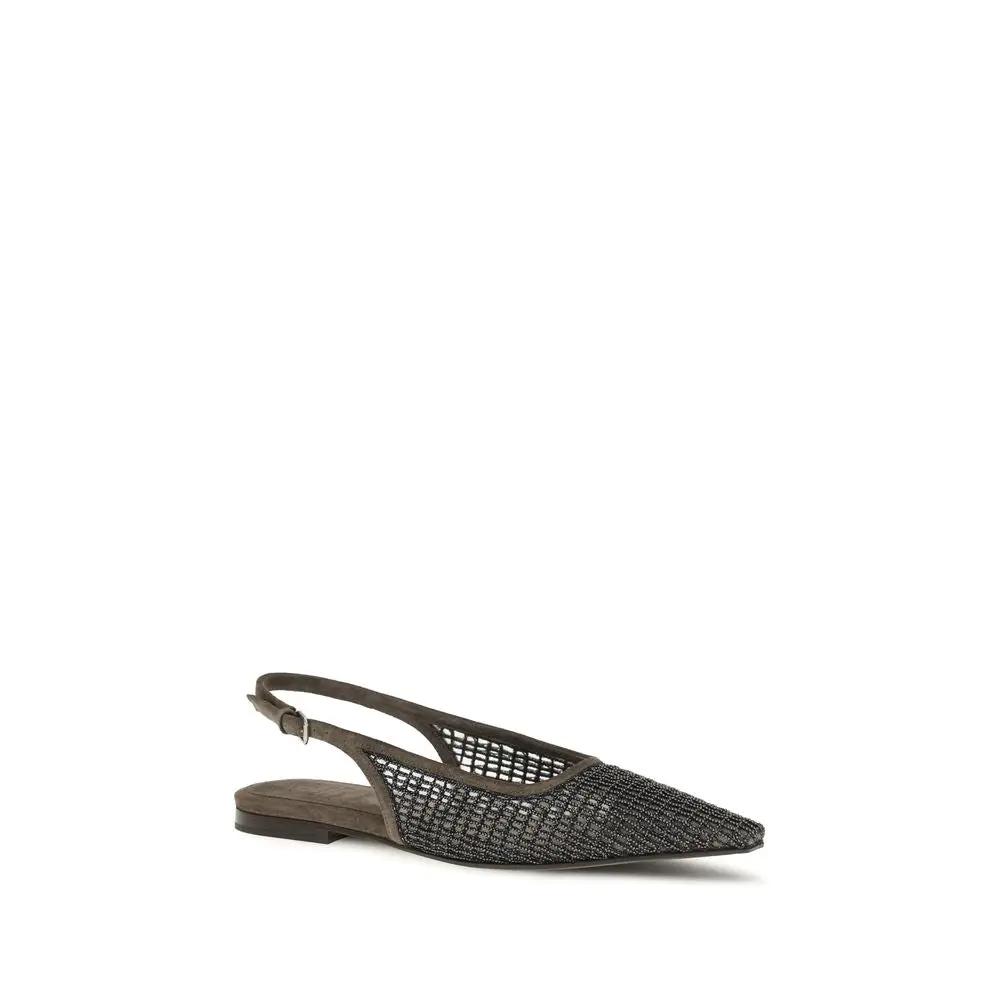 Brunello Cucinelli Sample Sale | Brunello Cucinelli Brown Calf Leather Bos Taurus Ballet Flats - | Designer outlet
