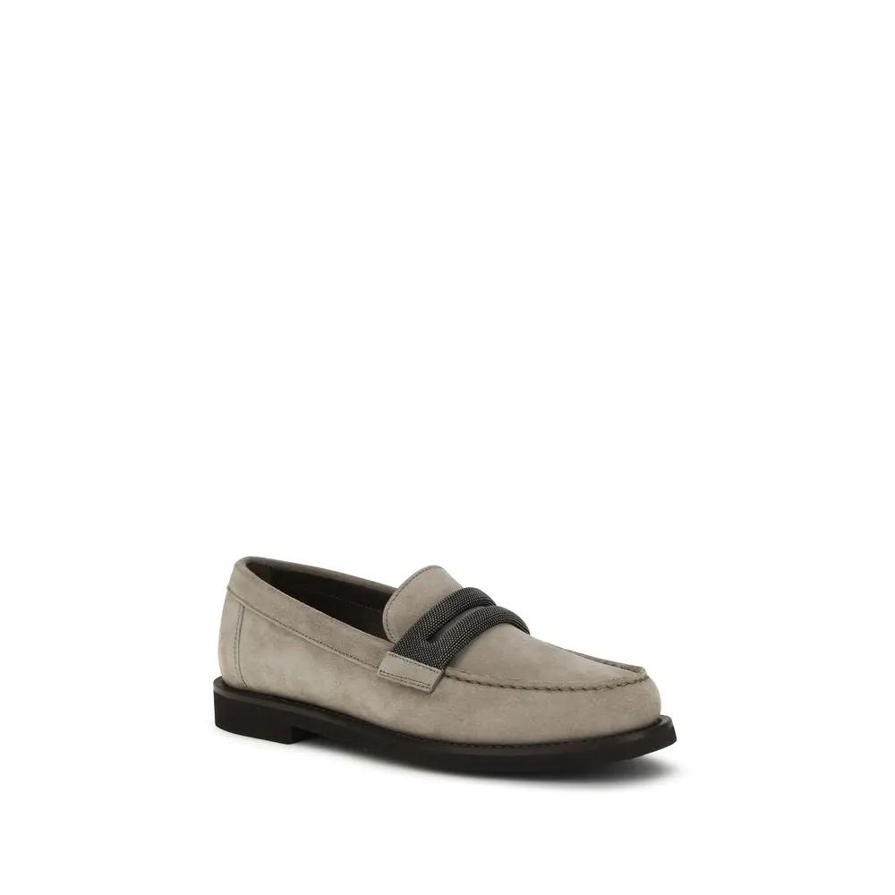 Brunello Cucinelli Sample Sale | Brunello Cucinelli Gray Calf Leather Bos Taurus Slip-On Loafers - | Designer outlet