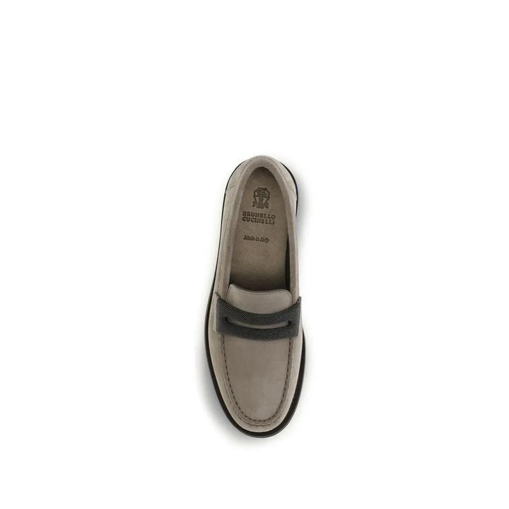 Brunello Cucinelli Sample Sale | Brunello Cucinelli Gray Calf Leather Bos Taurus Slip-On Loafers - | Designer outlet