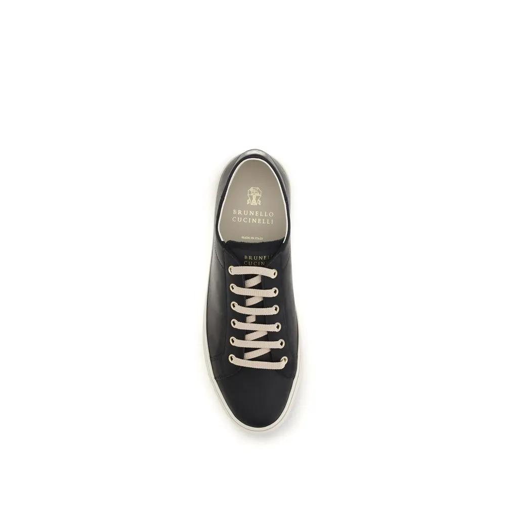 Brunello Cucinelli Sample Sale | Brunello Cucinelli Black Calf Leather Bos Taurus Low Top Sneakers - | Designer outlet