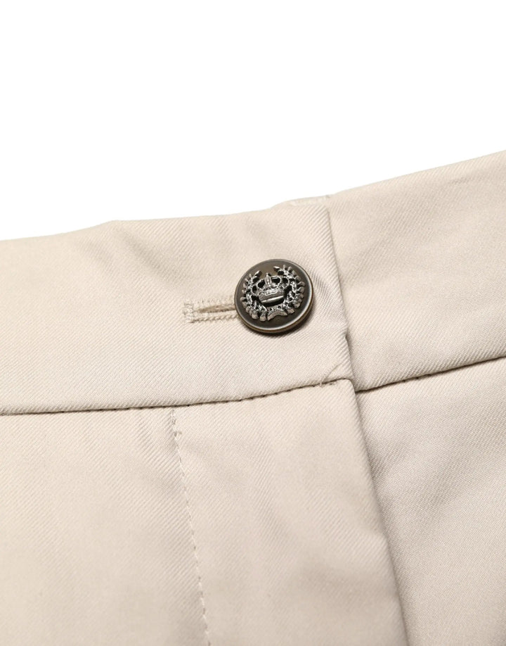 Dolce &amp; Gabbana Beige Cotton Mid Waist Cropped Trouser Pants