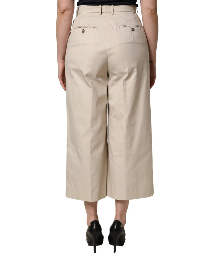 Dolce &amp; Gabbana Beige Cotton Mid Waist Cropped Trouser Pants