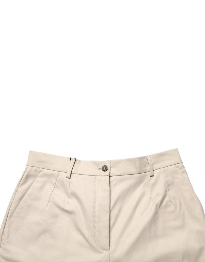 Dolce &amp; Gabbana Beige Cotton Mid Waist Cropped Trouser Pants