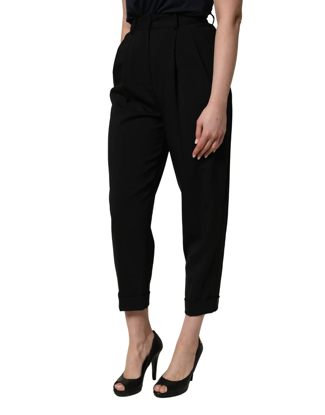 Dolce &amp; Gabbana Black Wool High Waist Cropped Trouser Pants