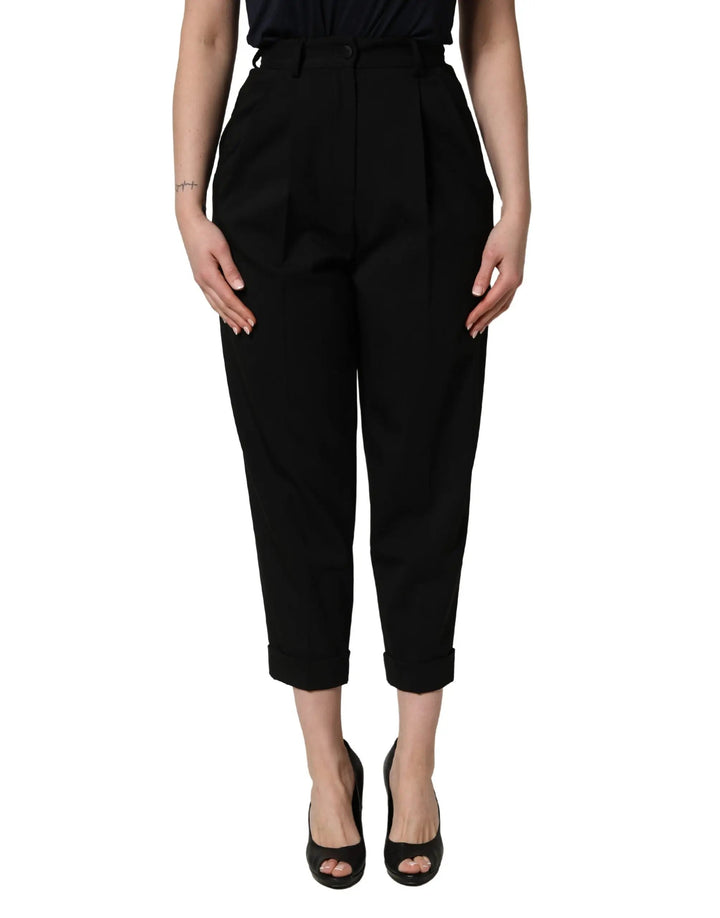 Dolce &amp; Gabbana Black Wool High Waist Cropped Trouser Pants