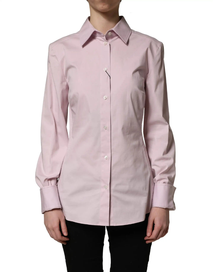 Dolce &amp; Gabbana Pink Cotton Long Sleeves Collared Shirt Top