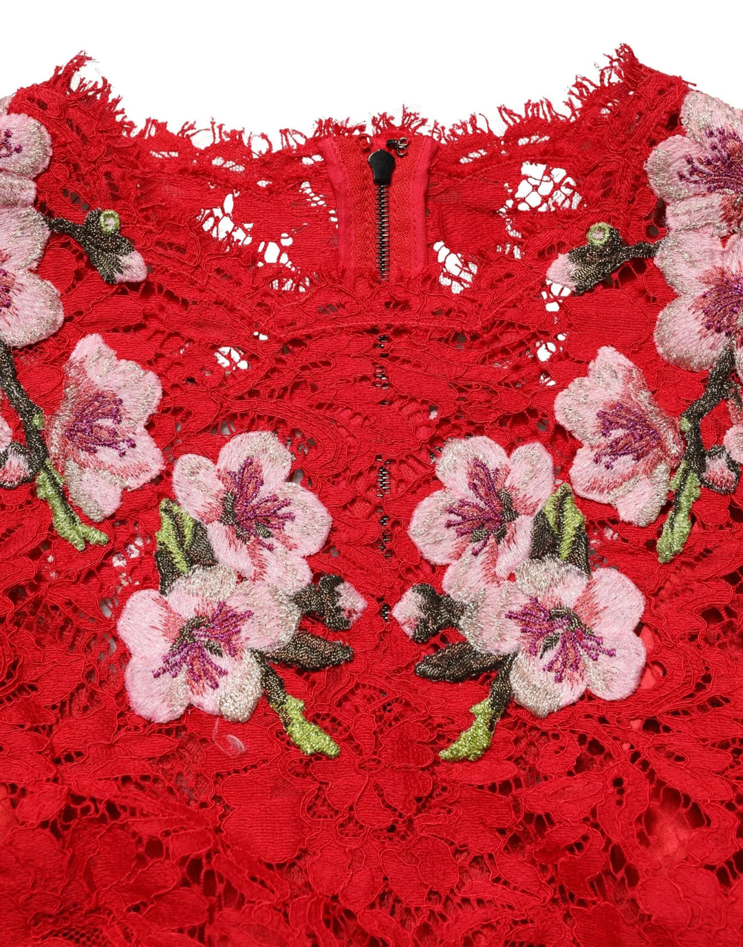 Dolce &amp; Gabbana Red Lace Floral Embroidery Long Sleeves Top