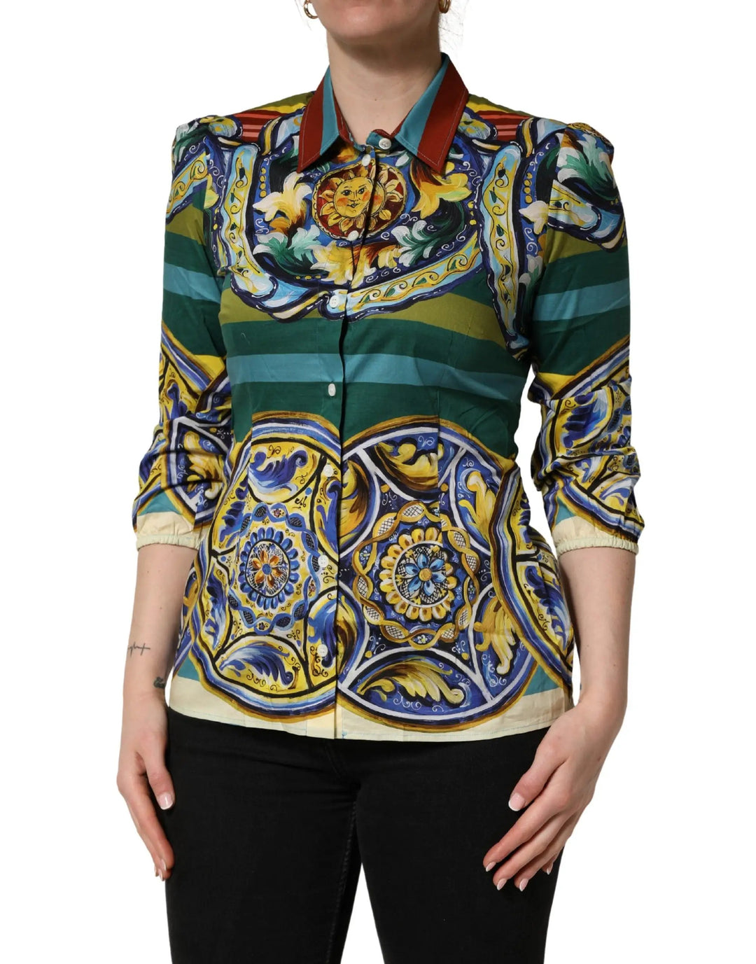 Dolce &amp; Gabbana Multicolor Majolica Print Cotton Blouse Top